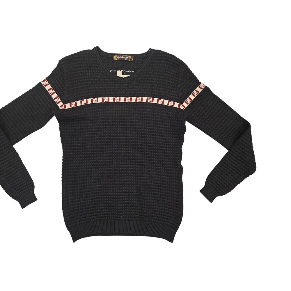 Wise Eagle Black Waffle Knit Logo Tape Sweater Womens XXL Pullover